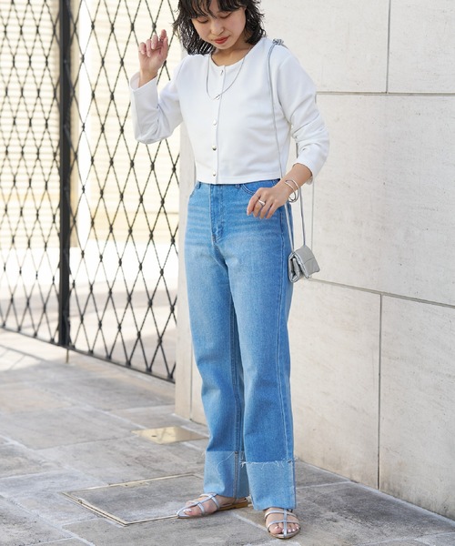 COLONY 2139（コロニートゥーワンスリーナイン）の「前後２WAY ライトダンボールドットボタンクロップトカーディガン（カーディガン/ボレロ・レディース・ホワイト/ブラック/ブルー/グリーン・FREE）」の7枚目の写真