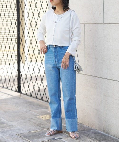 COLONY 2139（コロニートゥーワンスリーナイン）の「前後２WAY ライトダンボールドットボタンクロップトカーディガン（カーディガン/ボレロ・レディース・ホワイト/ブラック/ブルー/グリーン・FREE）」の8枚目の写真