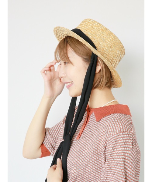 ehka sopo（エヘカソポ）の「しぼしぼリボンカンカン帽（ハット・レディース・ブラウン/オフホワイト/ブラック・F）」の3枚目の写真