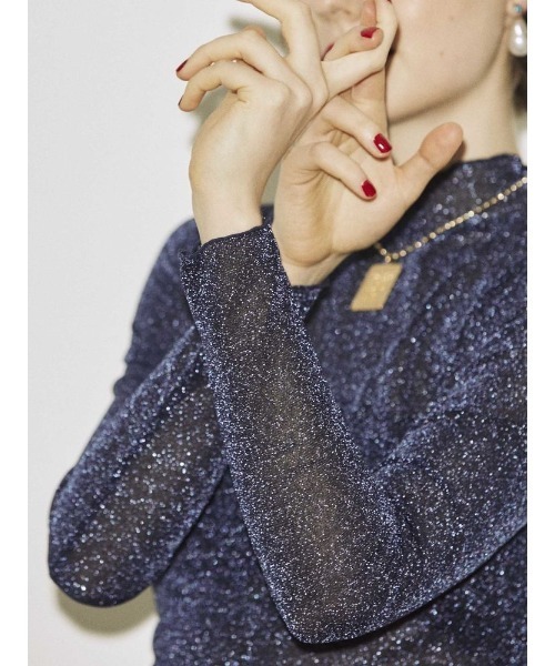 jouetie（ジュエティ）の「ラメシアーハイネックトップス（Tシャツ/カットソー・レディース・ブラック/ピンク/ブルー/グリーン/シルバー・MEDIUM）」の4枚目の写真