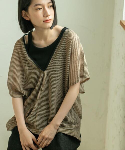 coen(コーエン)の「【WEB限定】シアーVネックベスト(Tシャツ/カットソー・レディース・ブラック/ブラウン/ナチュラル・FREE)」の1枚目の写真