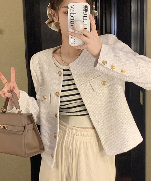 新品♥アナイ◆コットンオックスショート ジャケット◆ゴールドボタン DANTON（ダントン）の「DANTON/ダントン カラーレスショートジャケット