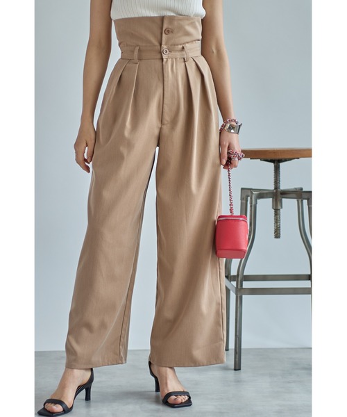 &. NOSTALGIA（アンドドットノスタルジア）の「ウエストデザインタックワイドパンツ（その他パンツ・レディース・ベージュ/グレー・FREE）」の2枚目の写真