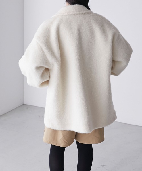 BONLECILL（ボンルシール）の「シャギーメルトンミドル丈コート（チェスターコート・レディース・アイボリー/チャコールグレー・FREE）」の5枚目の写真