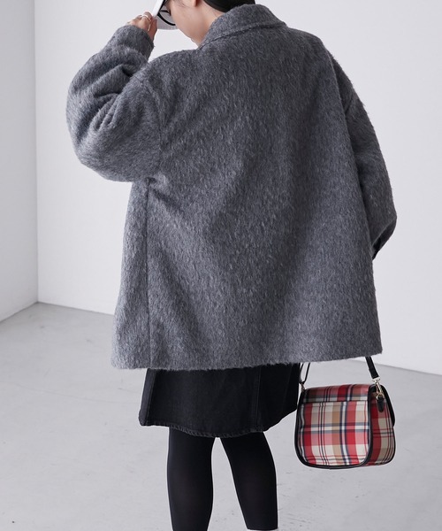 BONLECILL（ボンルシール）の「シャギーメルトンミドル丈コート（チェスターコート・レディース・アイボリー/チャコールグレー・FREE）」の14枚目の写真