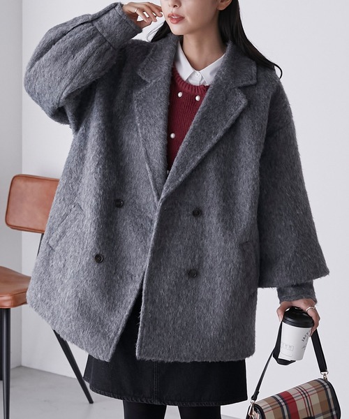 BONLECILL（ボンルシール）の「シャギーメルトンミドル丈コート（チェスターコート・レディース・アイボリー/チャコールグレー・FREE）」の15枚目の写真