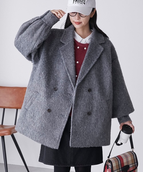 BONLECILL（ボンルシール）の「シャギーメルトンミドル丈コート（チェスターコート・レディース・アイボリー/チャコールグレー・FREE）」の18枚目の写真