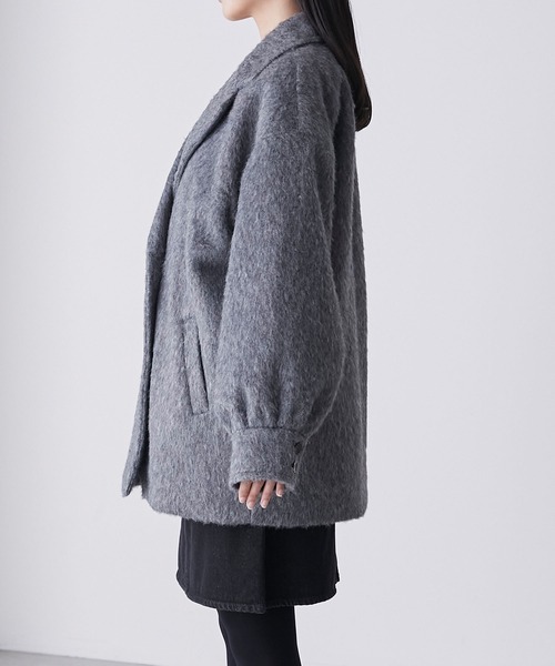 BONLECILL（ボンルシール）の「シャギーメルトンミドル丈コート（チェスターコート・レディース・アイボリー/チャコールグレー・FREE）」の21枚目の写真