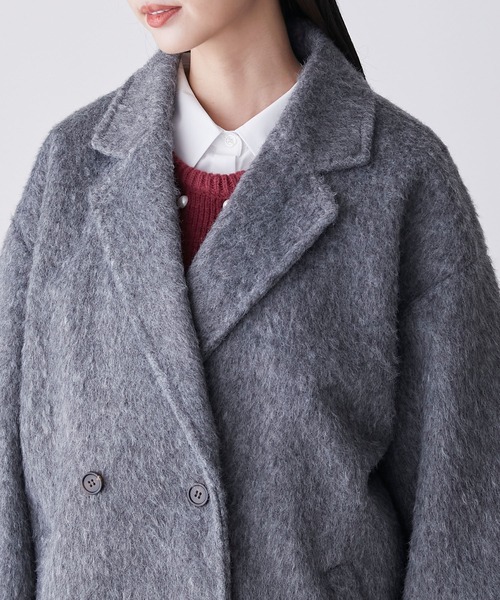 BONLECILL（ボンルシール）の「シャギーメルトンミドル丈コート（チェスターコート・レディース・アイボリー/チャコールグレー・FREE）」の22枚目の写真