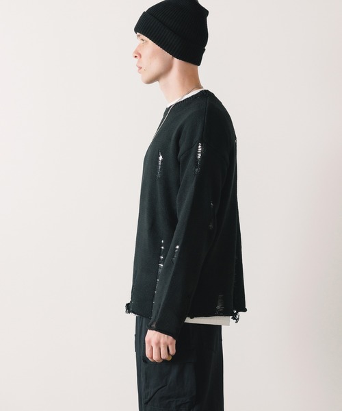 Theater code（シアターコード）の「▲damage design knit/ダメージ デザイン ニット（ニット/セーター・メンズ・ブラック/グレー・M/L/XL）」の10枚目の写真