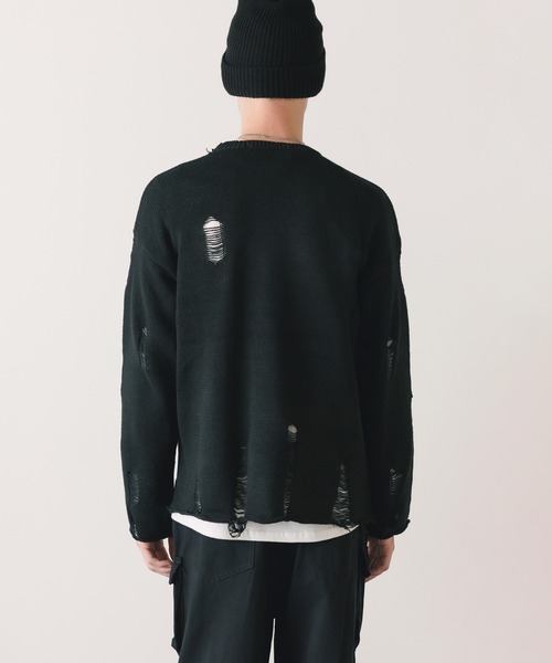 Theater code（シアターコード）の「▲damage design knit/ダメージ デザイン ニット（ニット/セーター・メンズ・ブラック/グレー・M/L/XL）」の9枚目の写真