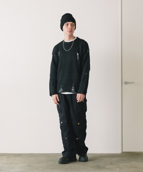 Theater code（シアターコード）の「▲damage design knit/ダメージ デザイン ニット（ニット/セーター・メンズ・ブラック/グレー・M/L/XL）」の12枚目の写真