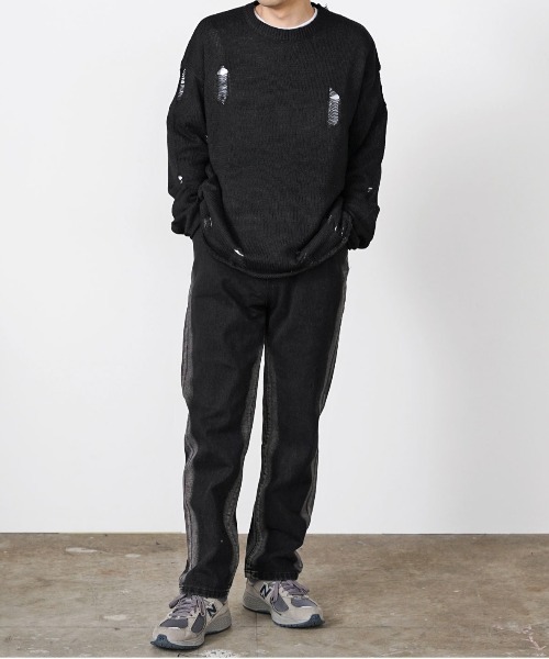Theater code（シアターコード）の「▲damage design knit/ダメージ デザイン ニット（ニット/セーター・メンズ・ブラック/グレー・M/L/XL）」の14枚目の写真