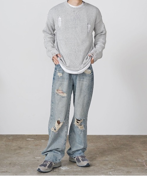 Theater code（シアターコード）の「▲damage design knit/ダメージ デザイン ニット（ニット/セーター・メンズ・ブラック/グレー・M/L/XL）」の16枚目の写真