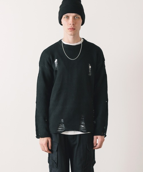 Theater code（シアターコード）の「▲damage design knit/ダメージ デザイン ニット（ニット/セーター・メンズ・ブラック/グレー・M/L/XL）」の18枚目の写真