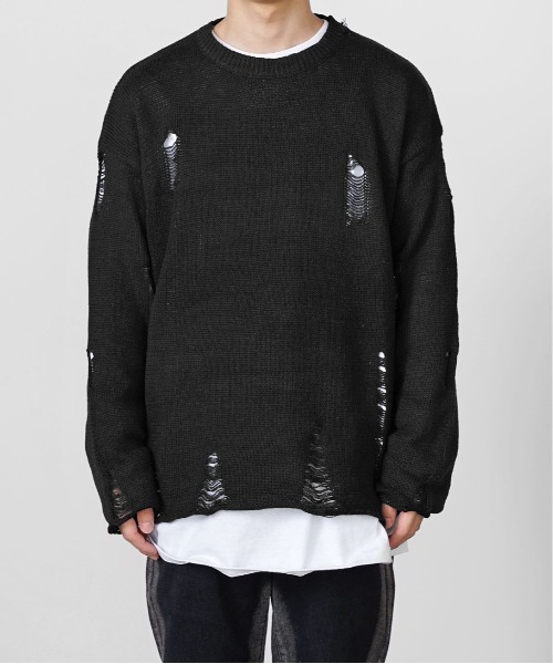 Theater code（シアターコード）の「▲damage design knit/ダメージ デザイン ニット（ニット/セーター・メンズ・ブラック/グレー・M/L/XL）」の20枚目の写真