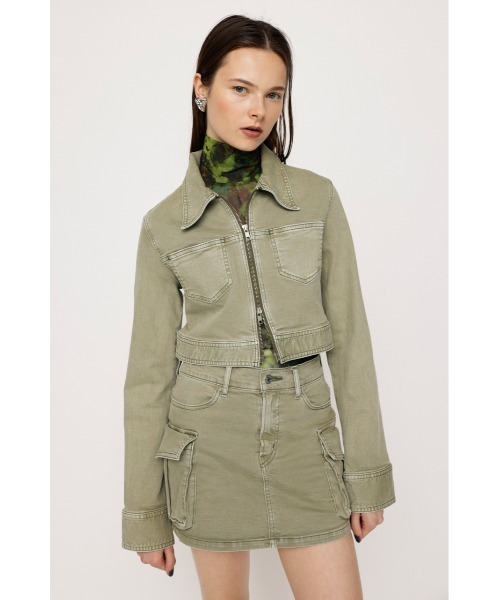 SLY(スライ)の「PARCY ZIP UP DENIM JK-E パーシー ジップアップ デニムジャケット カラーデニム クロップド丈 セットアップ可能 ショート丈(デニムジャケット・レディース・カーキ・FREE)」の2枚目の写真