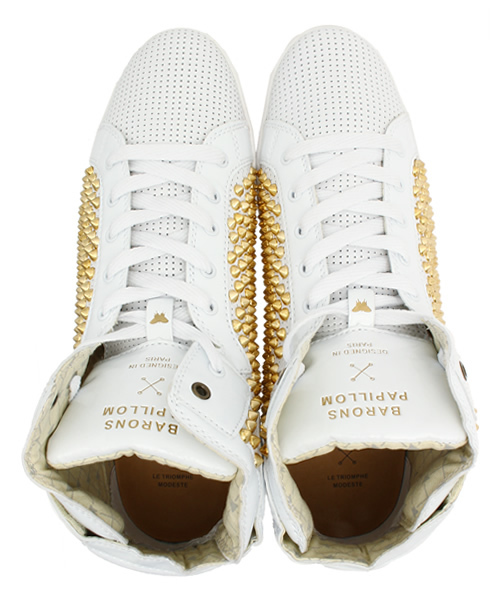 BARONS PAPILLOM（バロンパピヨム）の「ブランド[BARONS PAPILLOM] Barons Punched Leather White（スニーカー・メンズ・ホワイト×ゴールド・44/41/43/42/40）」の2枚目の写真