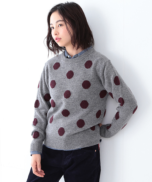 BEAMS BOY（ビームスボーイ）の「BEAMS BOY / 7ゲージ ドットクルーニット（ニット/セーター・レディース・グレー/ブラック/ブルー・ONE SIZE）」の2枚目の写真