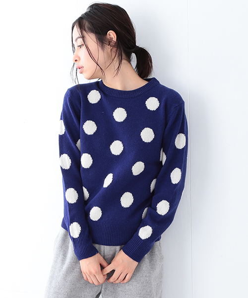 BEAMS BOY（ビームスボーイ）の「BEAMS BOY / 7ゲージ ドットクルーニット（ニット/セーター・レディース・グレー/ブラック/ブルー・ONE SIZE）」の3枚目の写真