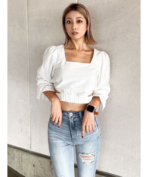 GYDA(ジェイダ)の「BACKリボン スクエアネック BL(シャツ/ブラウス・レディース・ブラック/オリーブ/オフホワイト・FREE)」の1枚目の写真