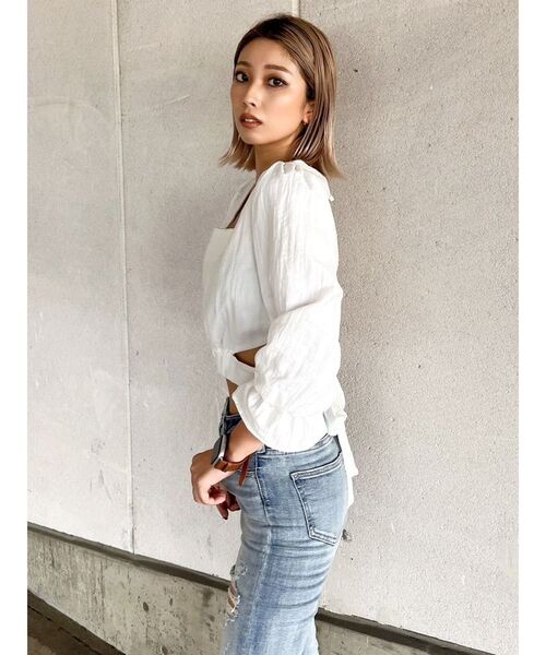 GYDA(ジェイダ)の「BACKリボン スクエアネック BL(シャツ/ブラウス・レディース・ブラック/オリーブ/オフホワイト・FREE)」の18枚目の写真