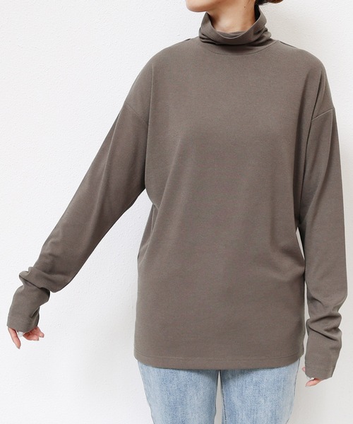 evernavy（エバーネイビー）の「メリノクレープジャージー調タートルネックトップス（Tシャツ/カットソー・レディース・モカ/ブラック/オフホワイト/ネイビー・M）」の19枚目の写真