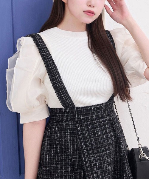 TITTY&CO.（ティティーアンドコー）の「【TITTY&CO.】異素材切替ニットトップス（ニット/セーター・レディース・ピンク/ブラック/ホワイト・FREE）」の2枚目の写真