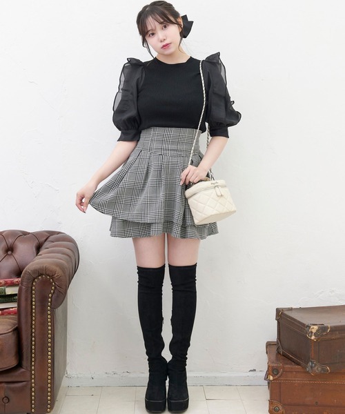 TITTY&CO.（ティティーアンドコー）の「【TITTY&CO.】異素材切替ニットトップス（ニット/セーター・レディース・ピンク/ブラック/ホワイト・FREE）」の14枚目の写真