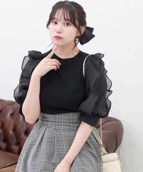 TITTY&CO.（ティティーアンドコー）の「【TITTY&CO.】異素材切替ニットトップス（ニット/セーター・レディース・ピンク/ブラック/ホワイト・FREE）」の20枚目の写真