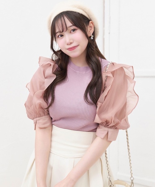 TITTY&CO.（ティティーアンドコー）の「【TITTY&CO.】異素材切替ニットトップス（ニット/セーター・レディース・ピンク/ブラック/ホワイト・FREE）」の5枚目の写真