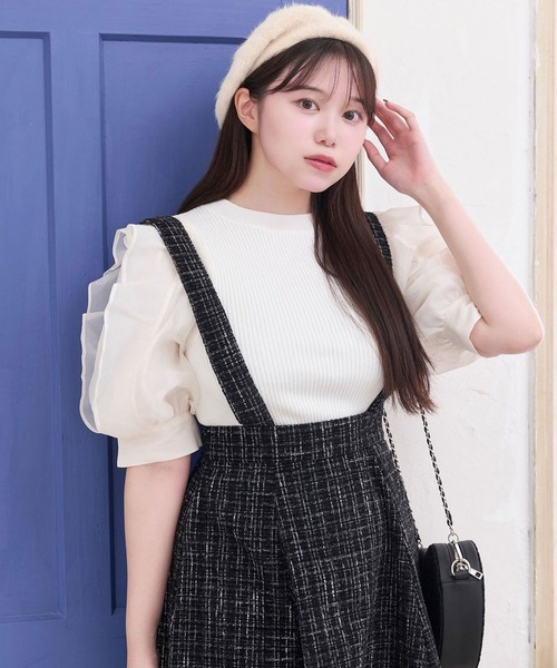 TITTY&CO.（ティティーアンドコー）の「【TITTY&CO.】異素材切替ニットトップス（ニット/セーター・レディース・ピンク/ブラック/ホワイト・FREE）」の6枚目の写真