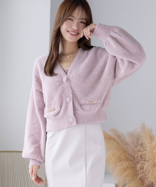 clear(クリア)の「ビット付きシャギーカーディガン≪STAY MOTION≫(ニット/セーター・レディース・ピンク/アイボリー/ライトグレー/ライトピンク/イエロー・F)」の4枚目の写真