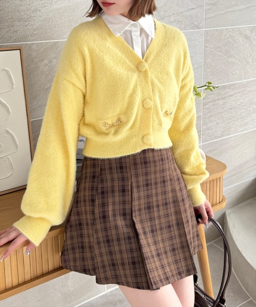 clear(クリア)の「ビット付きシャギーカーディガン≪STAY MOTION≫(ニット/セーター・レディース・ピンク/アイボリー/ライトグレー/ライトピンク/イエロー・F)」の3枚目の写真