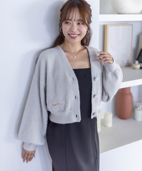 clear(クリア)の「ビット付きシャギーカーディガン≪STAY MOTION≫(ニット/セーター・レディース・ピンク/アイボリー/ライトグレー/ライトピンク/イエロー・F)」の1枚目の写真