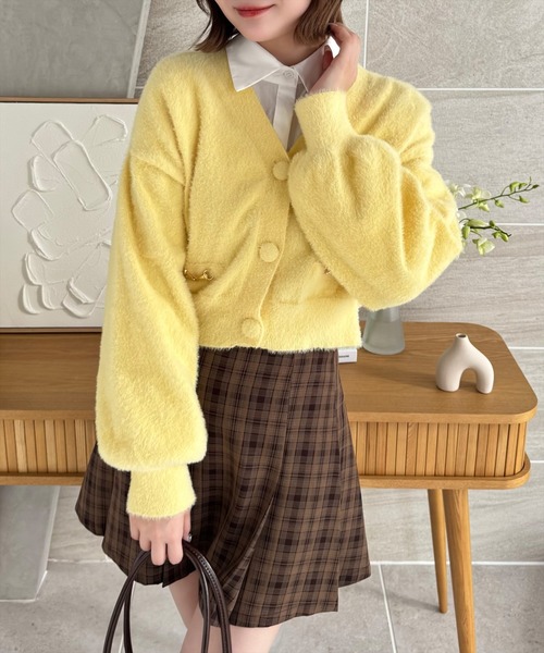 clear(クリア)の「ビット付きシャギーカーディガン≪STAY MOTION≫(ニット/セーター・レディース・ピンク/アイボリー/ライトグレー/ライトピンク/イエロー・F)」の6枚目の写真