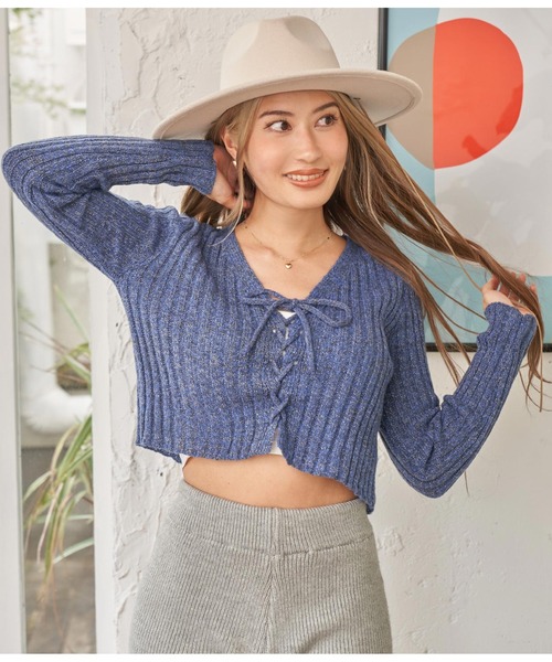 anap mimpi（アナップミンピ）の「MIXニットリブスピンドルショートトップス（ニット/セーター・レディース・イエロー/ライトグレー/ネイビー・FREE）」の12枚目の写真