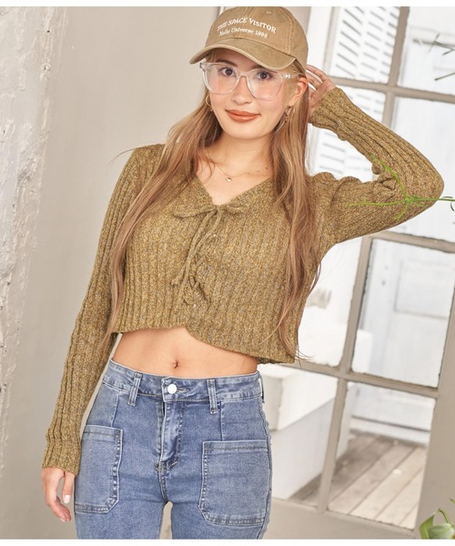 anap mimpi（アナップミンピ）の「MIXニットリブスピンドルショートトップス（ニット/セーター・レディース・イエロー/ライトグレー/ネイビー・FREE）」の18枚目の写真