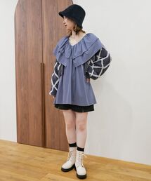 ビッグフリルカラーチュニックブラウス