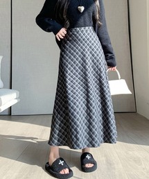 グレンチェックロングスカート