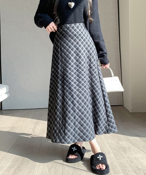 Doux Belle（ドゥーベル）の「グレンチェックロングスカート（スカート・レディース・ブラック/ブラウン系その他・MEDIUM）」の3枚目の写真