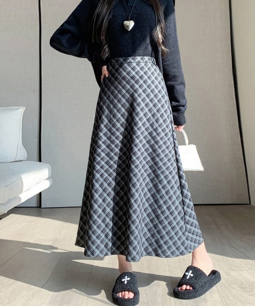 Doux Belle（ドゥーベル）の「グレンチェックロングスカート（スカート・レディース・ブラック/ブラウン系その他・MEDIUM）」の6枚目の写真