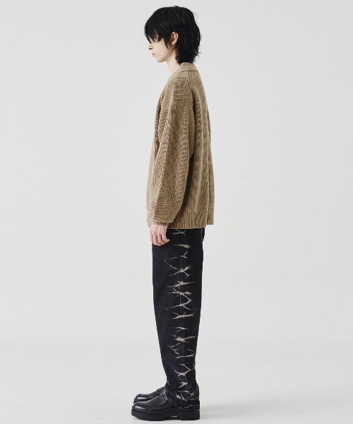 REON STUDIO（レオンスタジオ）の「【RE:ON STUDIO 】DESIGN BLEACH DENIM / 【レオンスタジオ】ブリーチデザインデニムパンツ（デニムパンツ・メンズ・ブラック/ベージュ・ONE SIZE）」の5枚目の写真