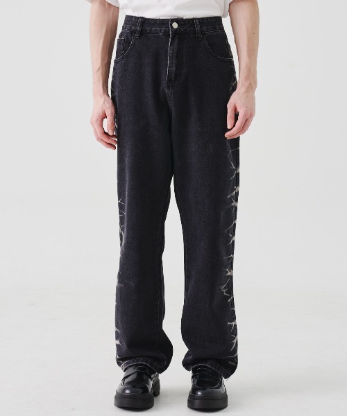 REON STUDIO（レオンスタジオ）の「【RE:ON STUDIO 】DESIGN BLEACH DENIM / 【レオンスタジオ】ブリーチデザインデニムパンツ（デニムパンツ・メンズ・ブラック/ベージュ・ONE SIZE）」の9枚目の写真