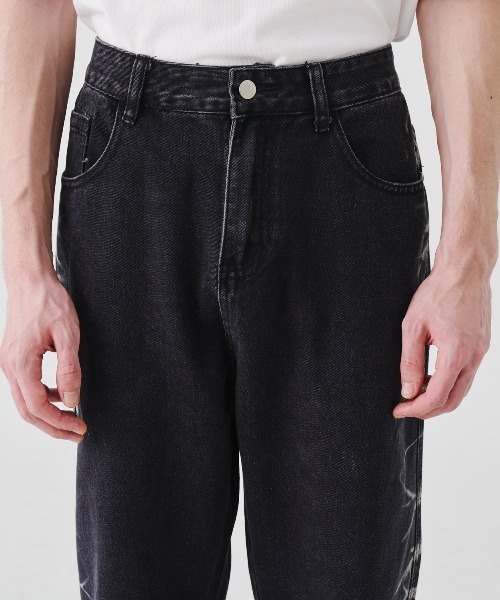 REON STUDIO（レオンスタジオ）の「【RE:ON STUDIO 】DESIGN BLEACH DENIM / 【レオンスタジオ】ブリーチデザインデニムパンツ（デニムパンツ・メンズ・ブラック/ベージュ・ONE SIZE）」の13枚目の写真