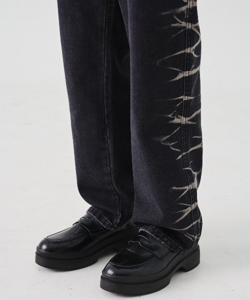 REON STUDIO（レオンスタジオ）の「【RE:ON STUDIO 】DESIGN BLEACH DENIM / 【レオンスタジオ】ブリーチデザインデニムパンツ（デニムパンツ・メンズ・ブラック/ベージュ・ONE SIZE）」の17枚目の写真