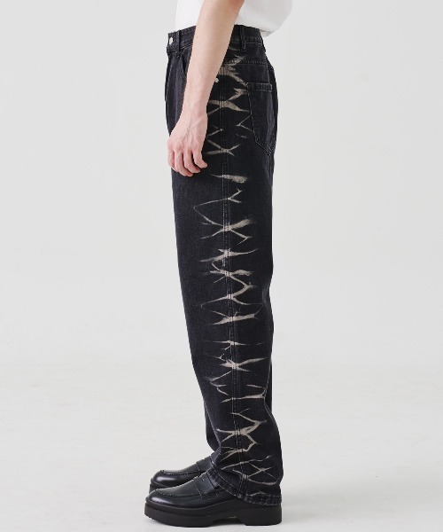 REON STUDIO（レオンスタジオ）の「【RE:ON STUDIO 】DESIGN BLEACH DENIM / 【レオンスタジオ】ブリーチデザインデニムパンツ（デニムパンツ・メンズ・ブラック/ベージュ・ONE SIZE）」の11枚目の写真