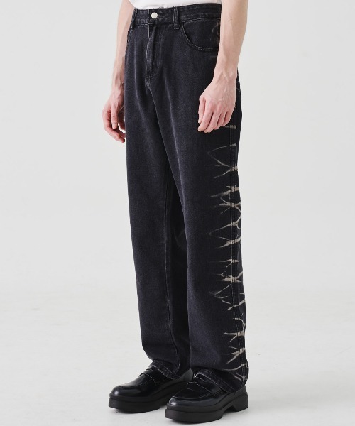 REON STUDIO（レオンスタジオ）の「【RE:ON STUDIO 】DESIGN BLEACH DENIM / 【レオンスタジオ】ブリーチデザインデニムパンツ（デニムパンツ・メンズ・ブラック/ベージュ・ONE SIZE）」の10枚目の写真