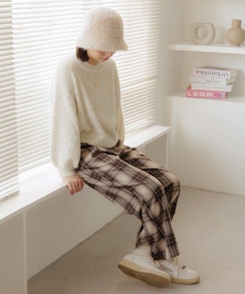 flower（フラワー）の「パウダリーチェックパンツ（その他パンツ・レディース・ブラック/ブラウン・FREE）」の4枚目の写真