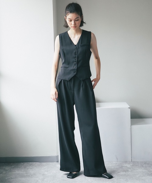 ANOTHER S（アナザーエス）の「ベスト＆ワイドパンツ2点セットアップ（スーツパンツ・レディース・ブラック・L/M/S）」の2枚目の写真